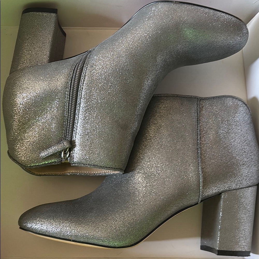 White House Black Market Silver Ankle Booties with Block Heel